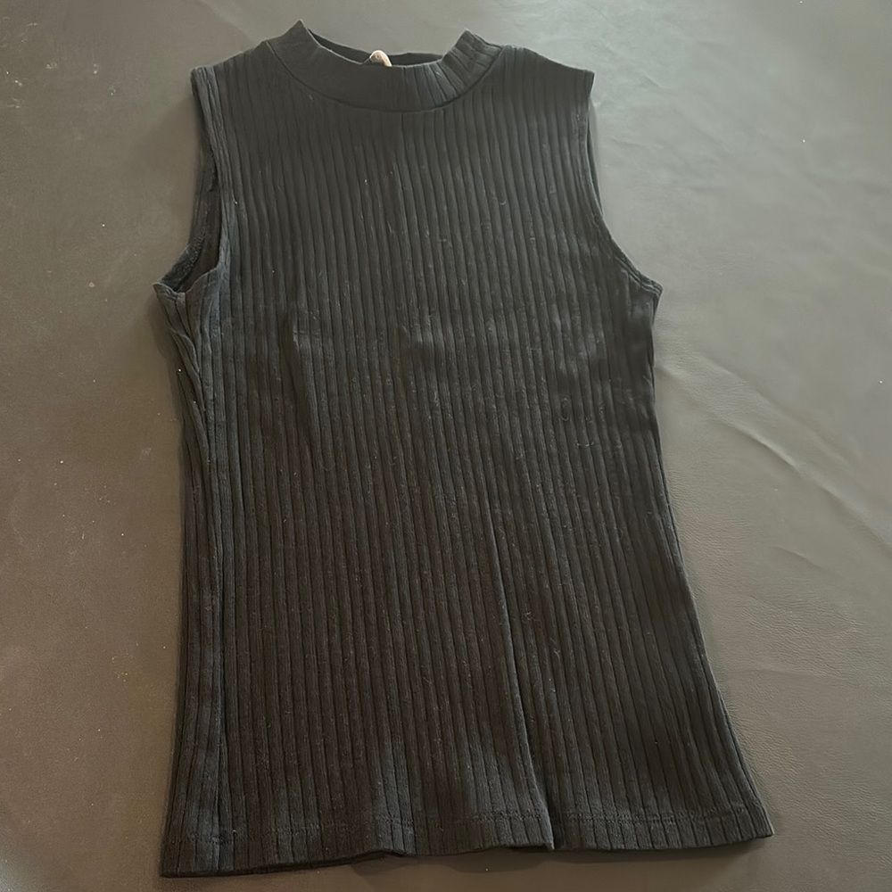 New Look High Neck Black Sleeveless Ribbed Top